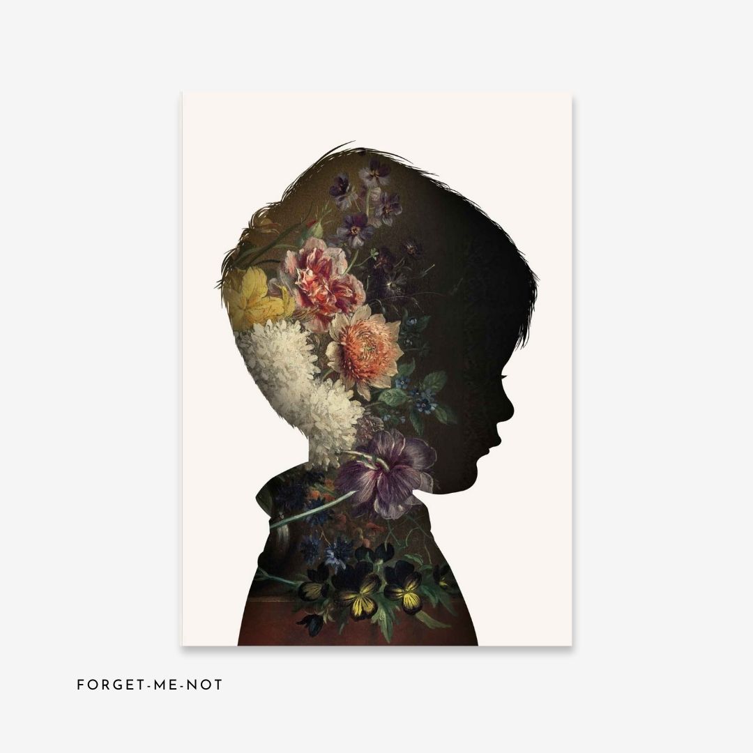 Custom portrait of child in a floral style with close up of floral details