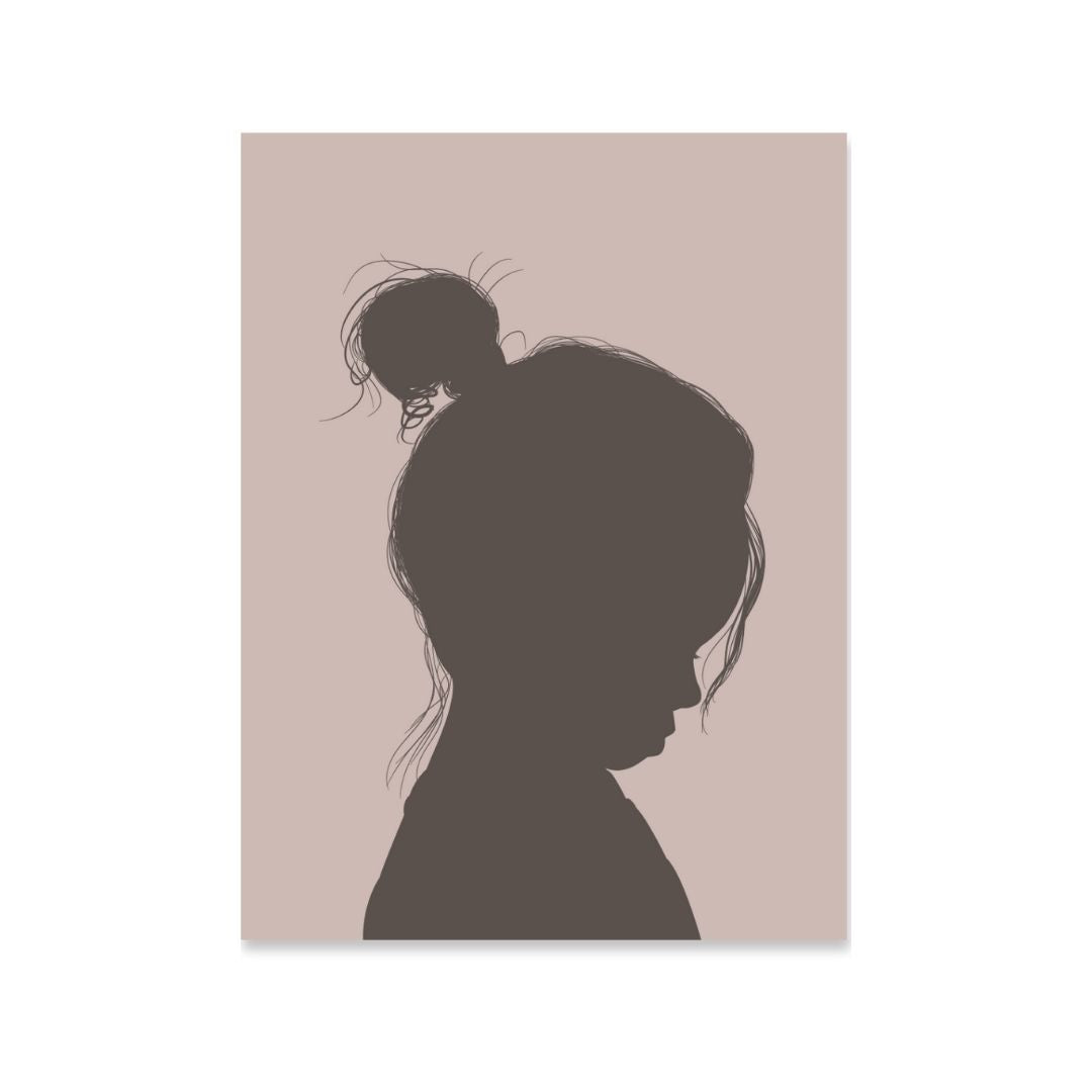 Custom drawn silhouette portrait of little girl, in Benjamin Moore's Colour Of the year Silhouette. A meaningful way to add a trend to your home interiors.