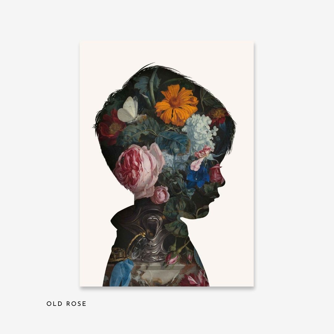 Custom portrait of child in 'old rose' floral design