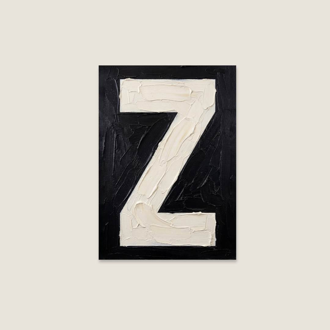 Letter Z oil paint texture typography print on off white background