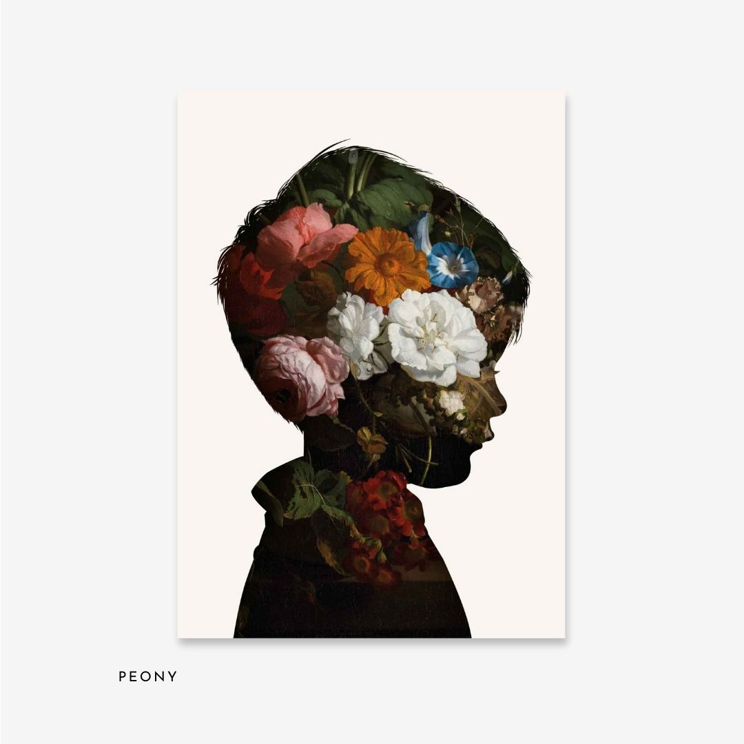 Custom child silhouette portrait in floral style by Little Peach Portraits