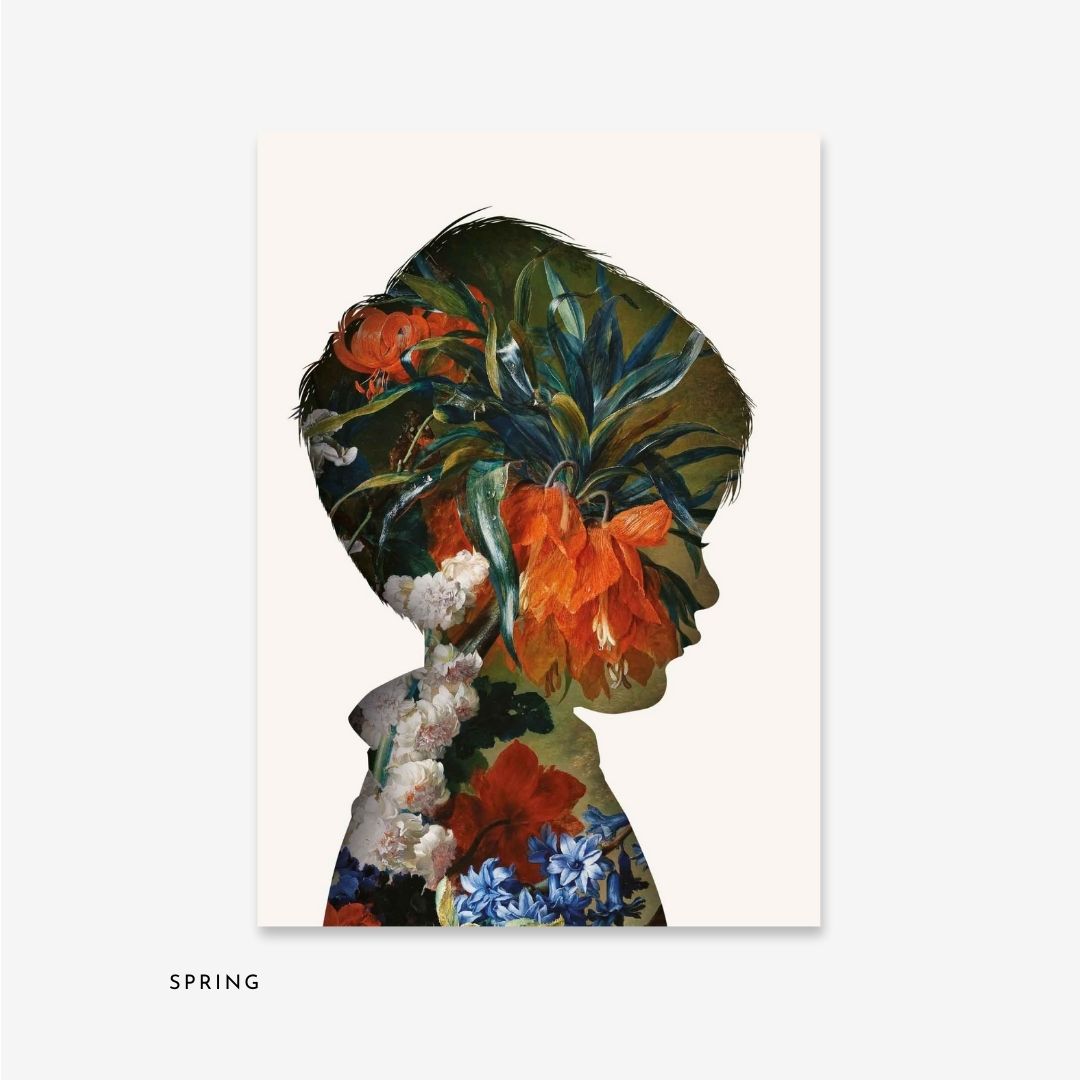 Custom child silhouette portrait in "Spring" floral style by Little Peach Portraits