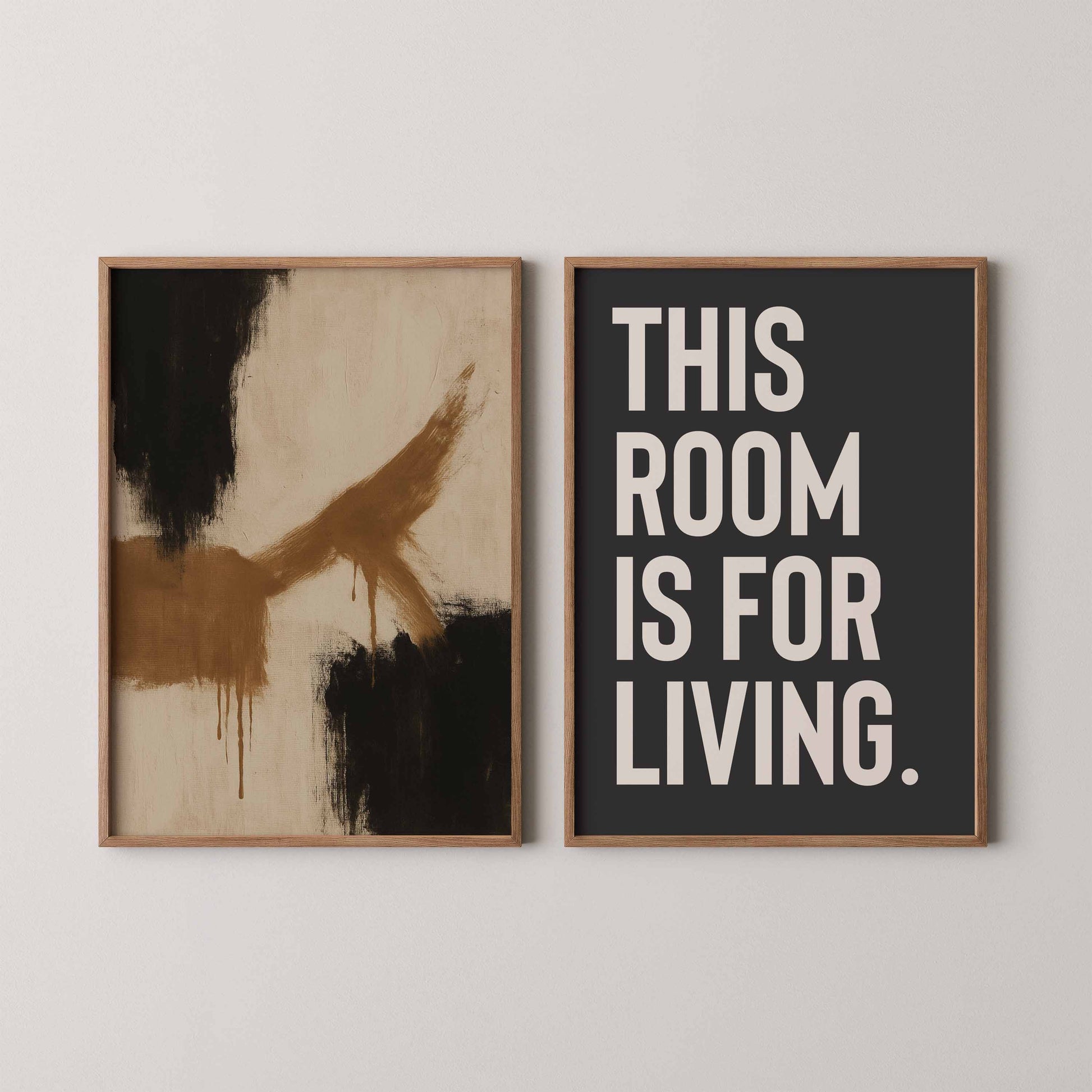 Abstract artwork free printable, and This Room Is For Living quote print, for modern interiors.