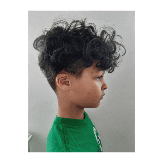 Before and after photo of boy, custom silhouette portrait in a floral style.