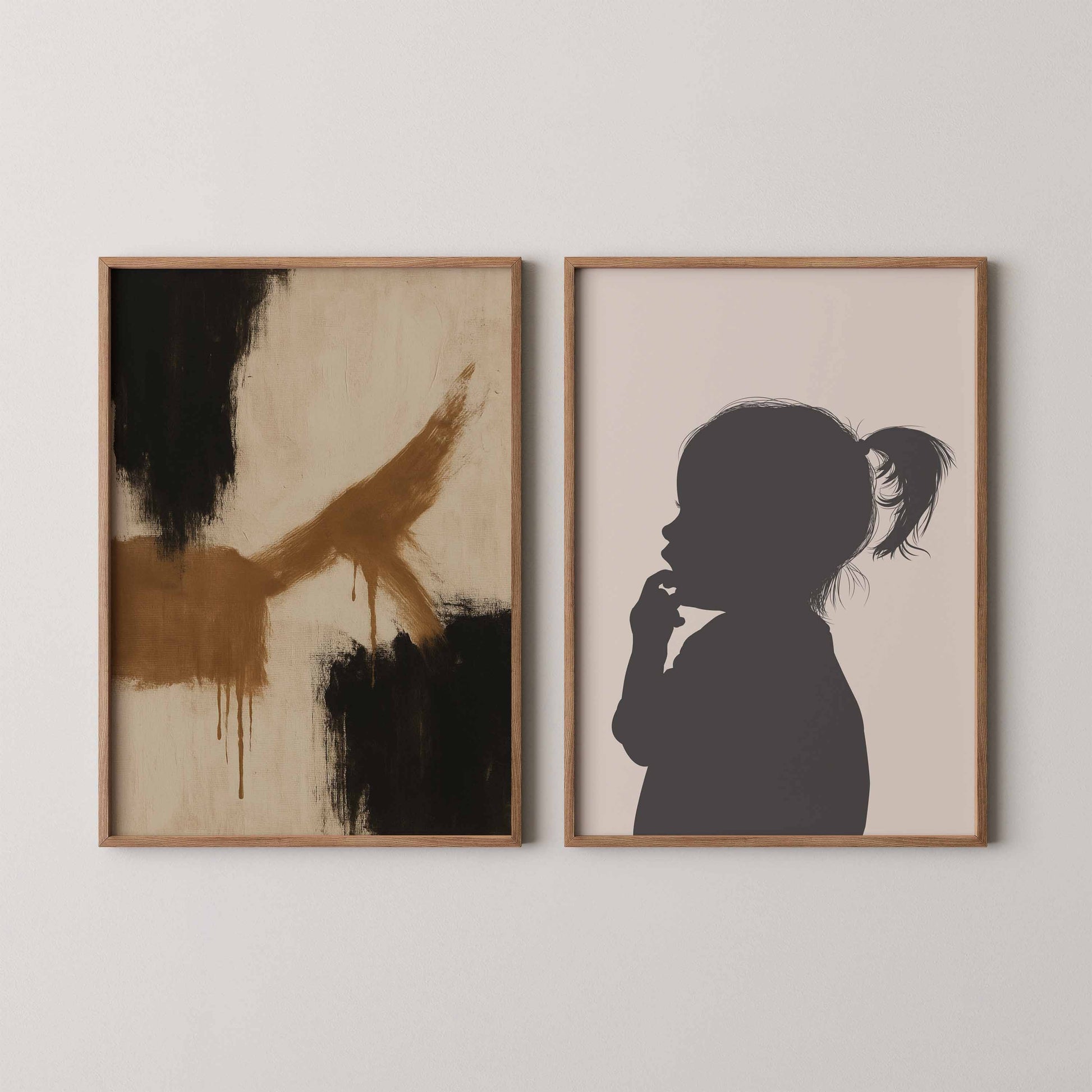 Abstract artwork free printable, and custom silhouette portrait of a child,  for modern interiors.
