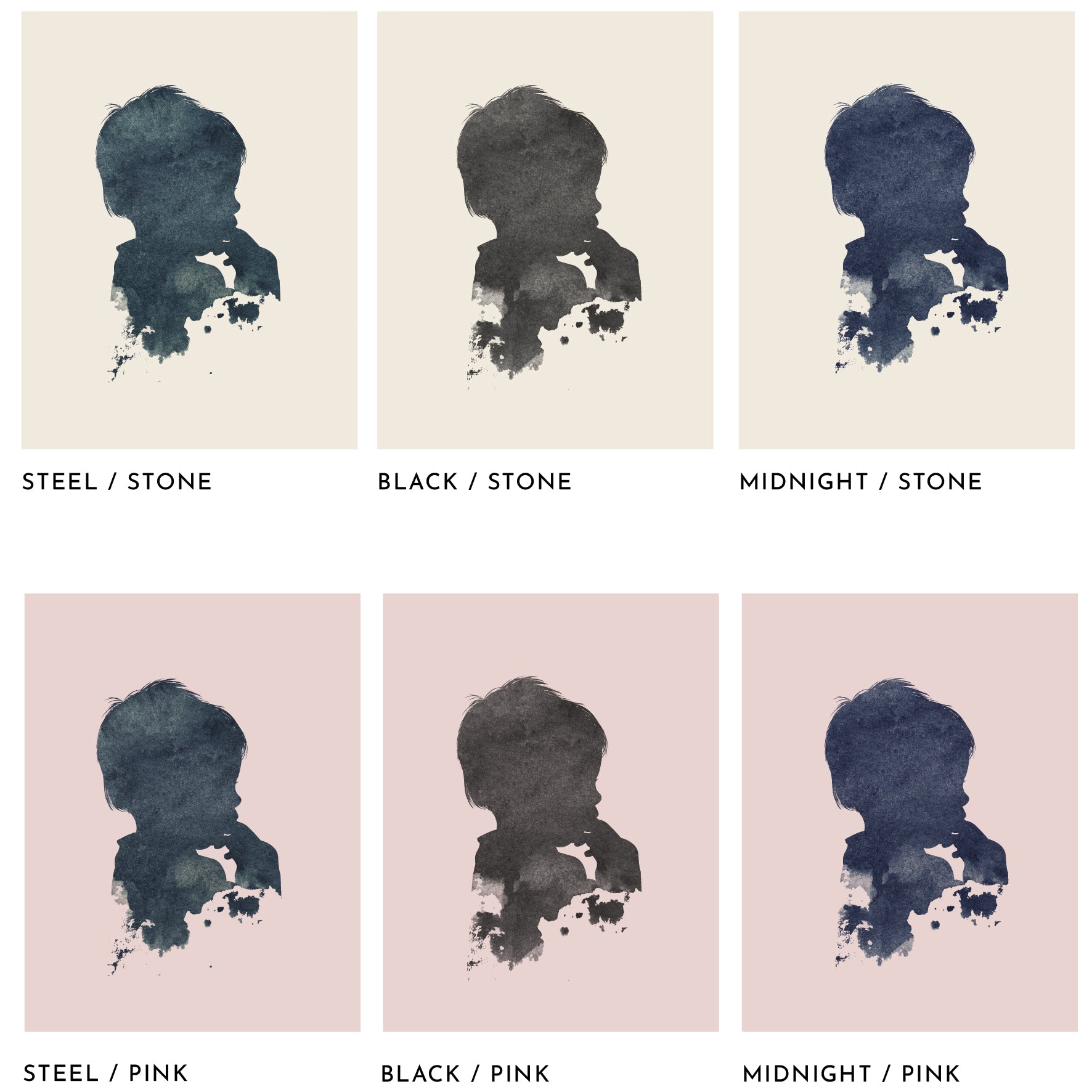 Colour options for customer silhouette ink portraits