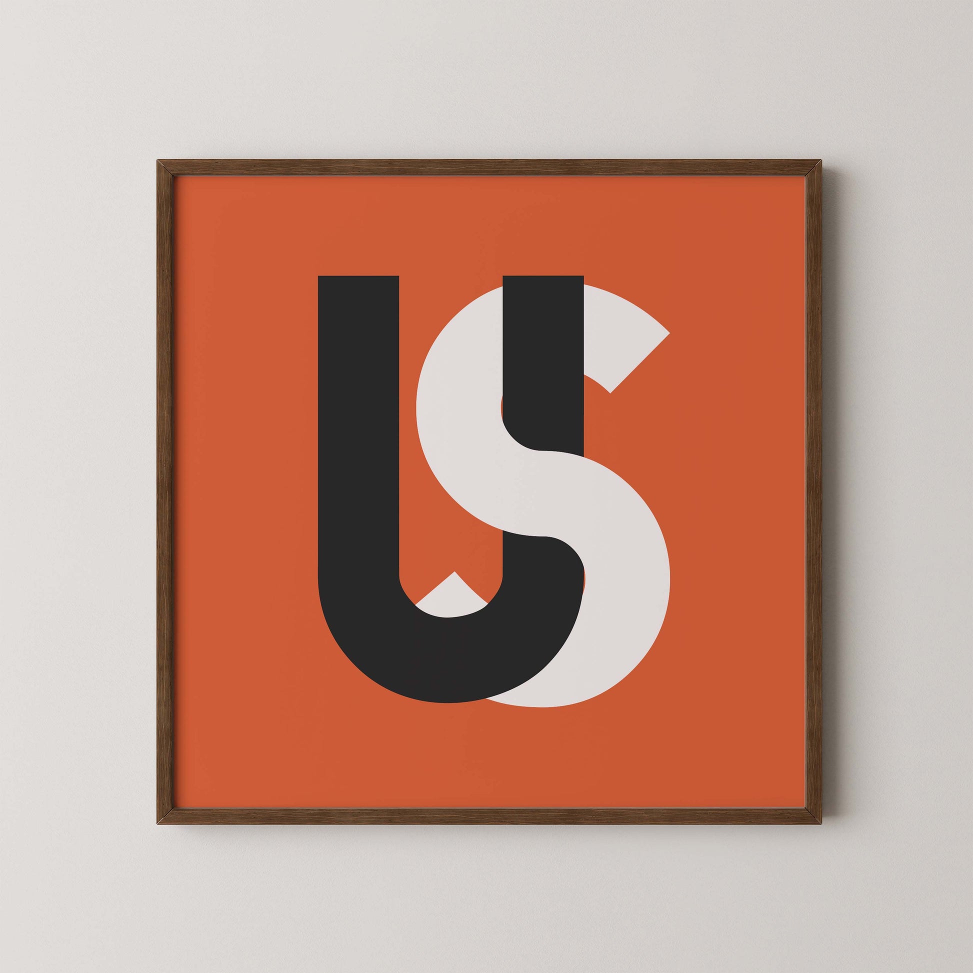 US quote print in orange with mid-century Bauhaus style typography, statement wall art for gallery walls and modern home decor.