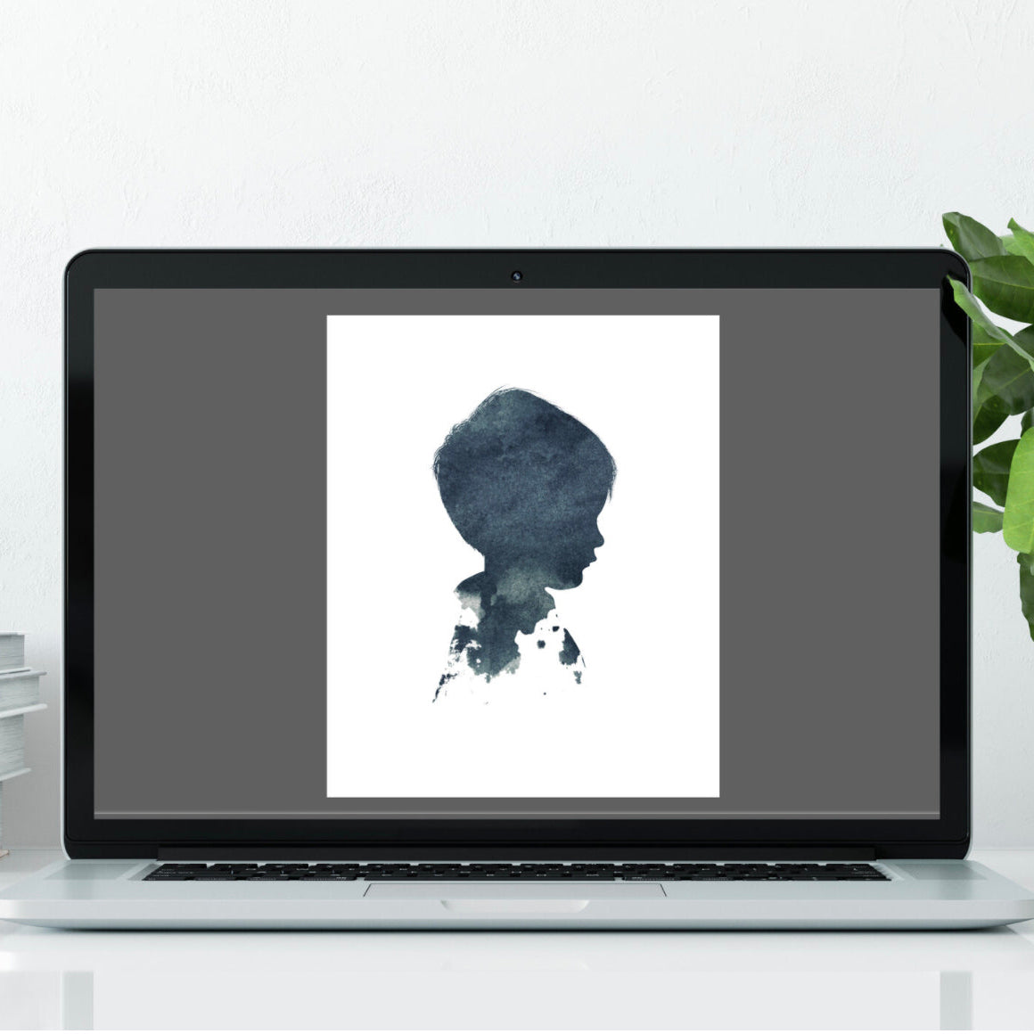 Custom digital portrait artwork displayed on a computer screen, printable file option for personalised wall art created from your chosen style.