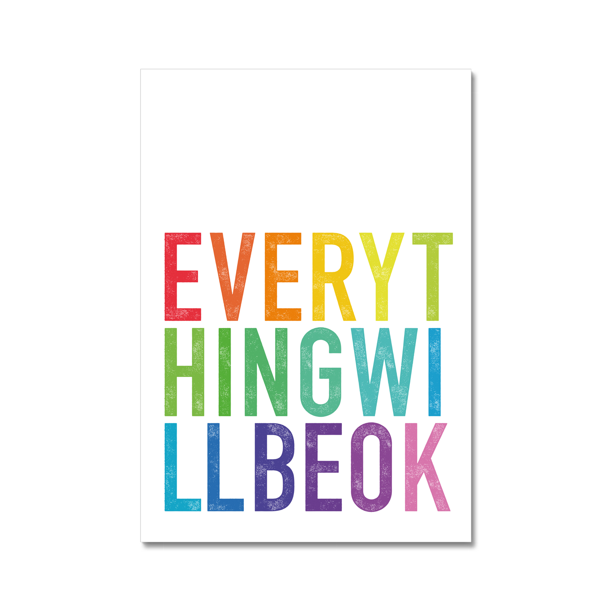 Framed positive quote print "Everything Will Be Ok" in rainbow typography and , perfect for gallery walls and modern  interiors.