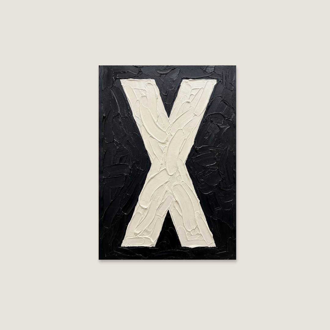Letter X oil paint texture typography print on off white background