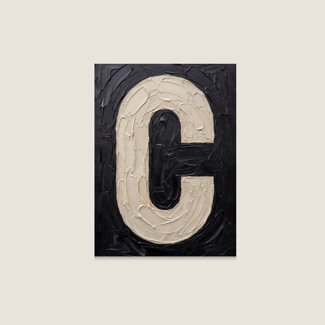 Letter C oil paint texture typography print on off white background