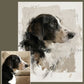 Painted dog portrait with before and after photo, soft painterly finish