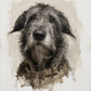 Painted pet portrait of a Irish wolfhound , muted neutral palette, oil painting style