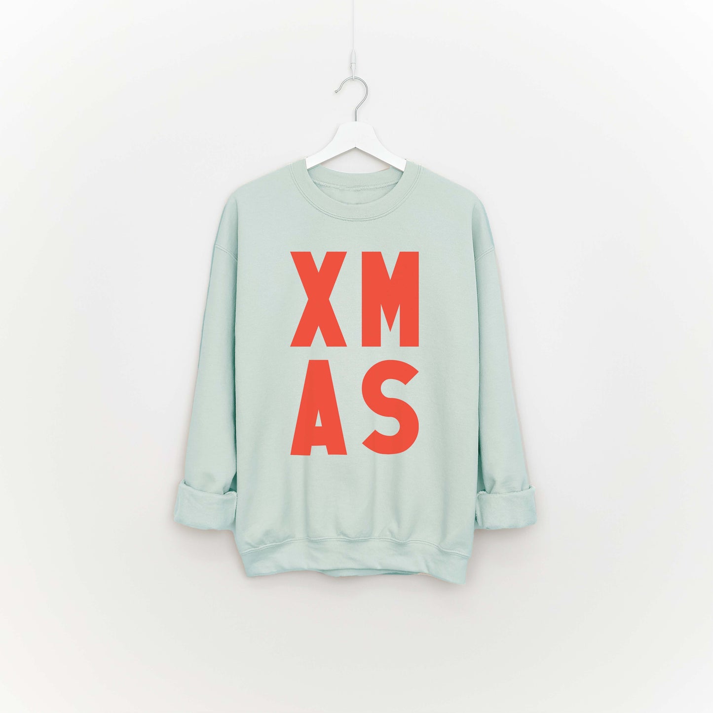 Blush mint and red bold graphic XMAS design Christmas sweatshirt, sustainable, unisex fashion. 