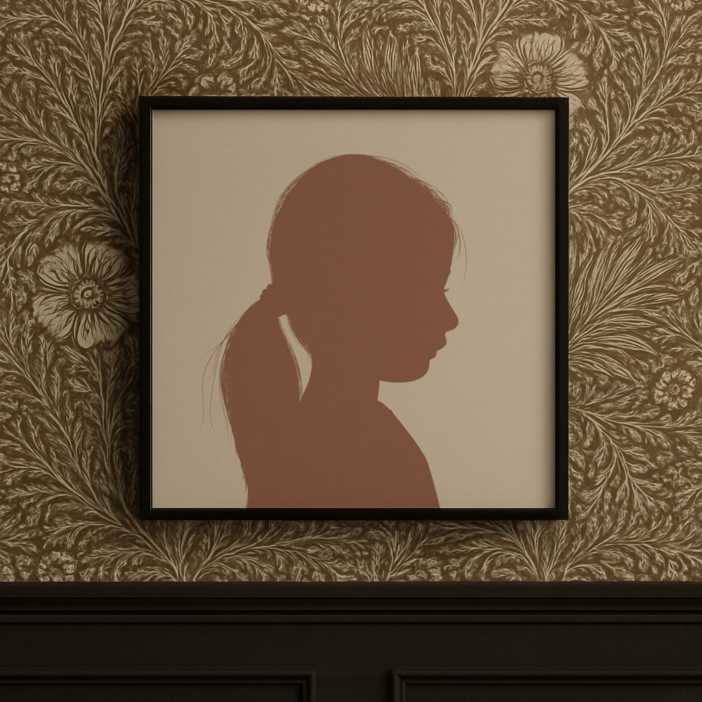 Portrait inspired by 'Pantone Colour Of The Year' 2025 Mocha Mousse. Styled on a brown wallpaper