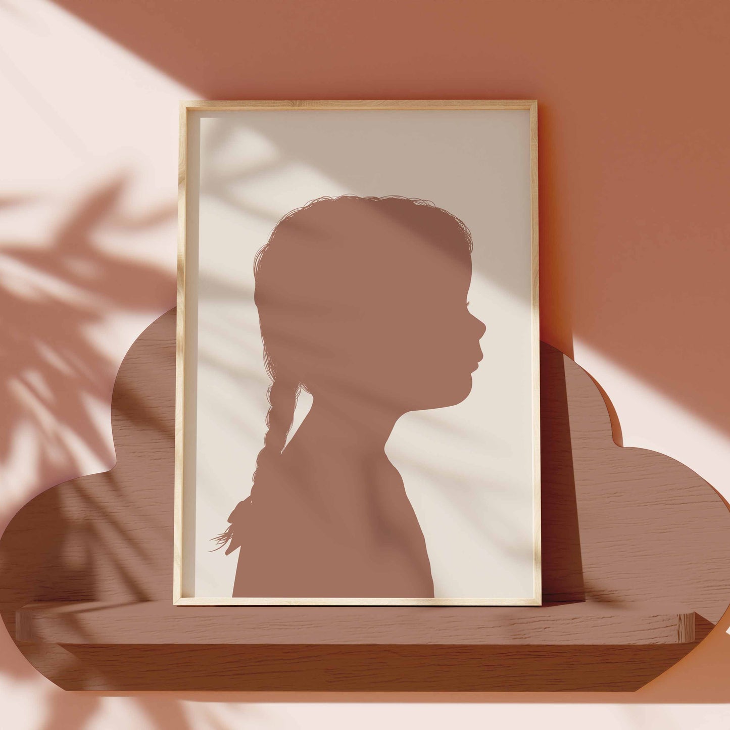 Portrait inspired by 'Pantone Colour Of The Year' 2025 Mocha Mousse, styled on a cloud shell in girls room. 