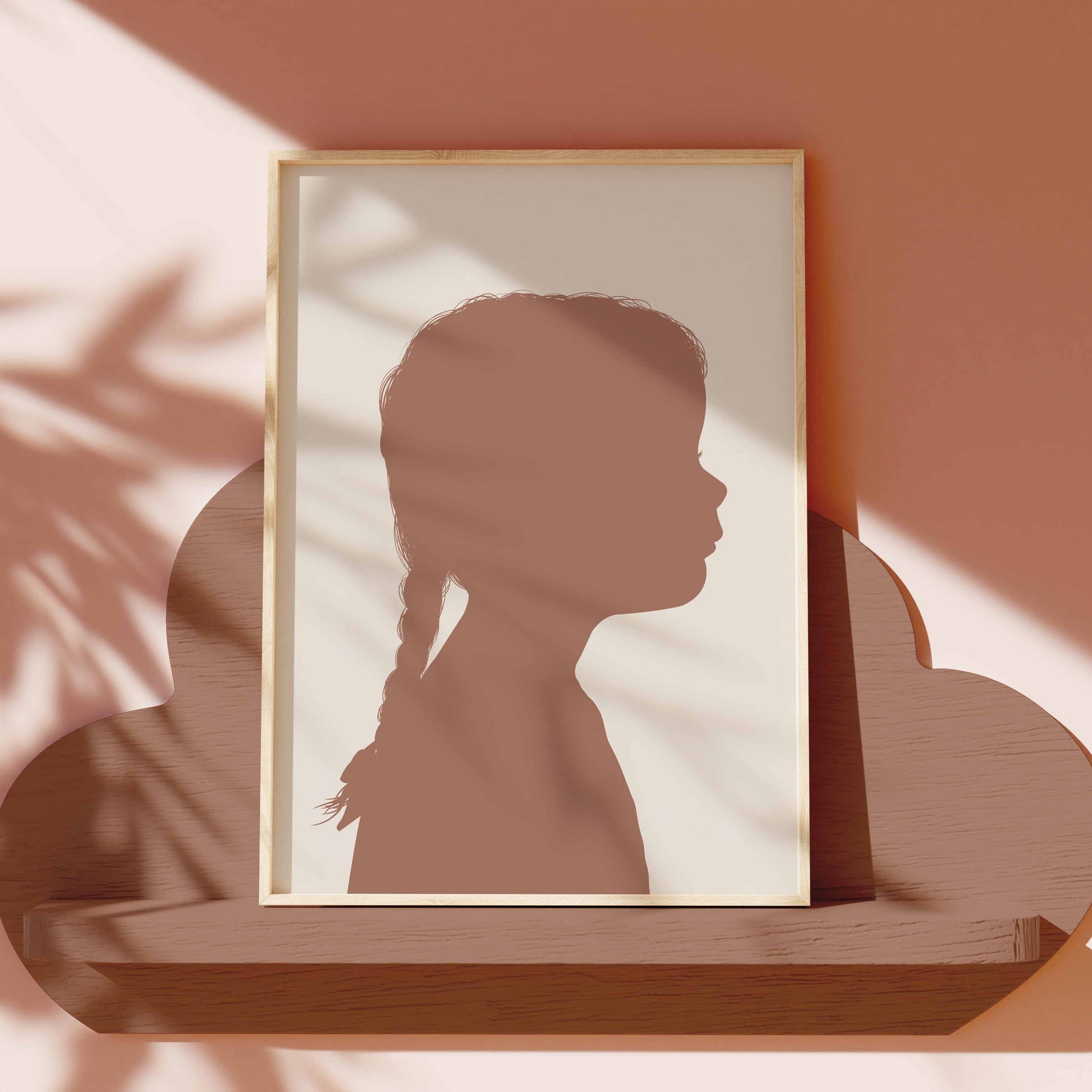 Portrait inspired by 'Pantone Colour Of The Year' 2025 Mocha Mousse, styled on a cloud shell in girls room. 