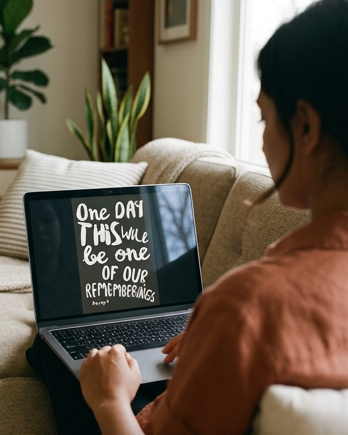 Custom quote print proof shown on laptop