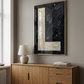 Letter L oil paint art print framed in brass styled on   a mid century sideboard interior with large window