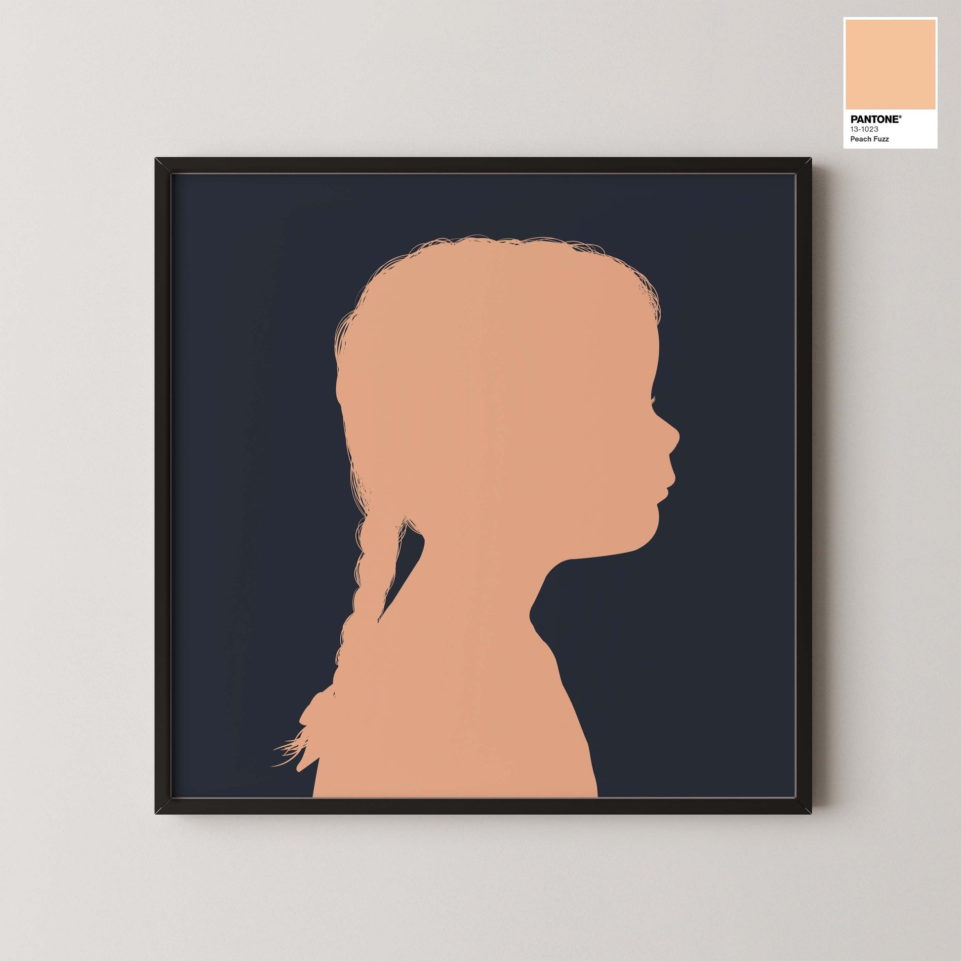 Personalised Little Peach portraits inspired by Pantone’s Colour of the Year. Hand-illustrated keepsakes in 2024 Peach Fuzz . CMYK matched.
