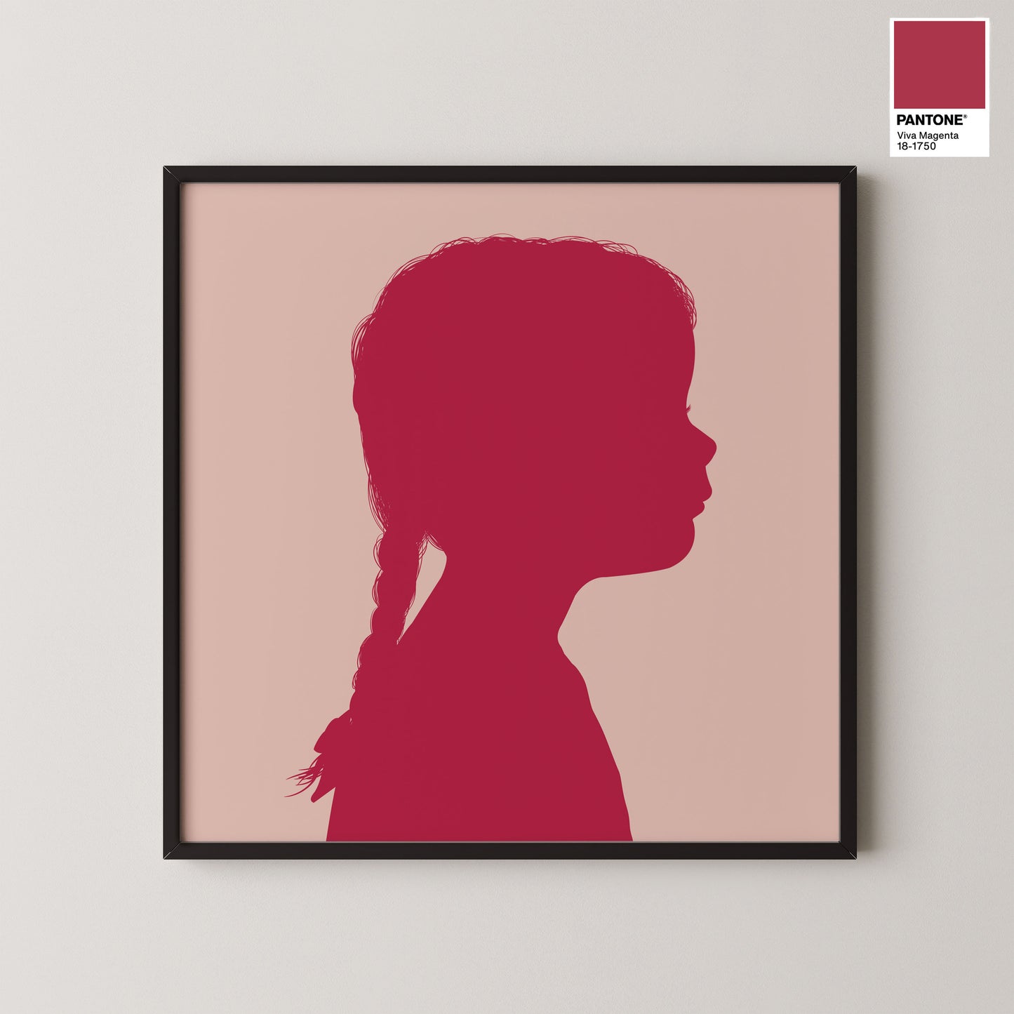 Personalised Little Peach portraits inspired by Pantone’s Colour of the Year. Hand-illustrated keepsakes in 2023 Viva Magenta. CMYK matched.