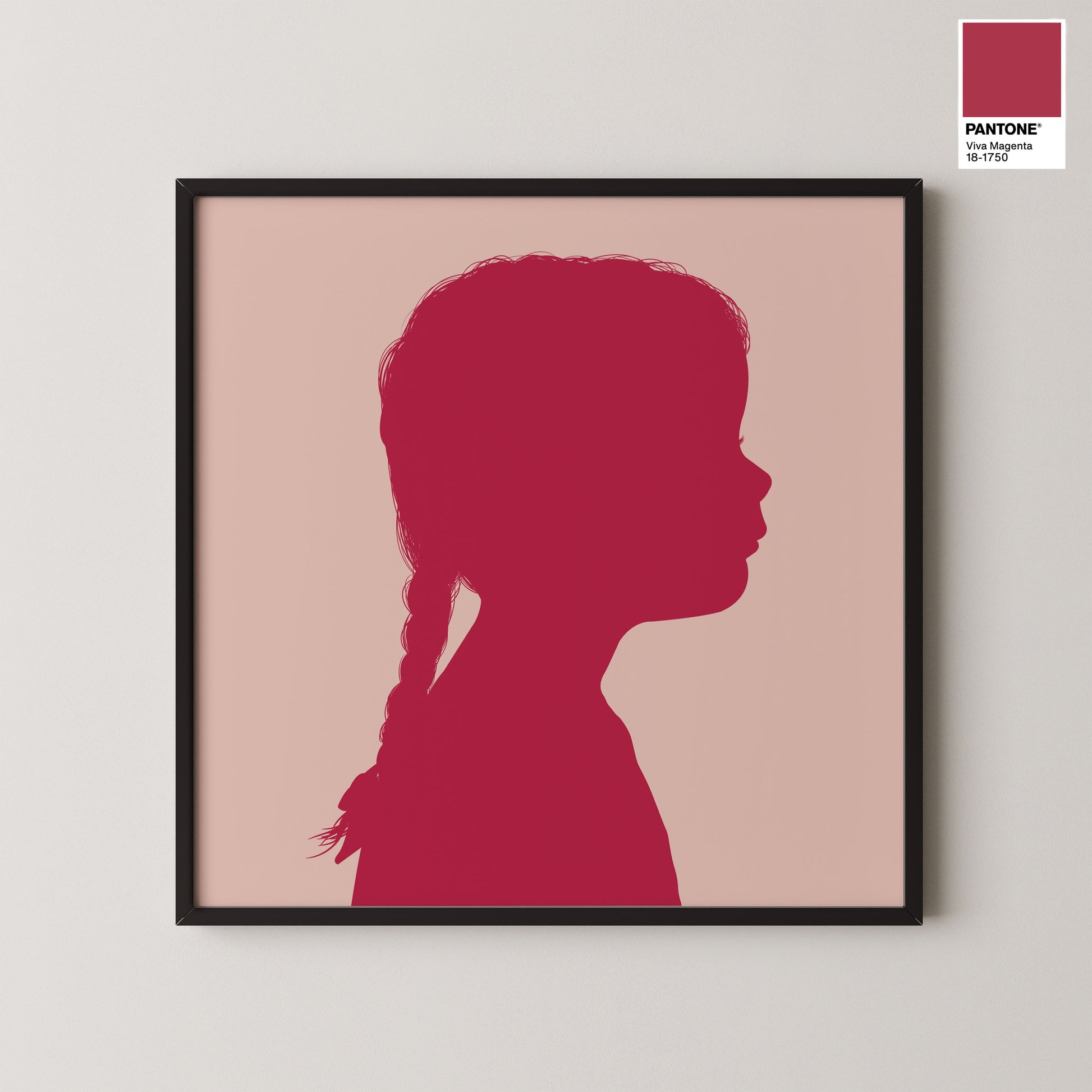 Personalised Little Peach portraits inspired by Pantone’s Colour of the Year. Hand-illustrated keepsakes in 2023 Viva Magenta. CMYK matched.