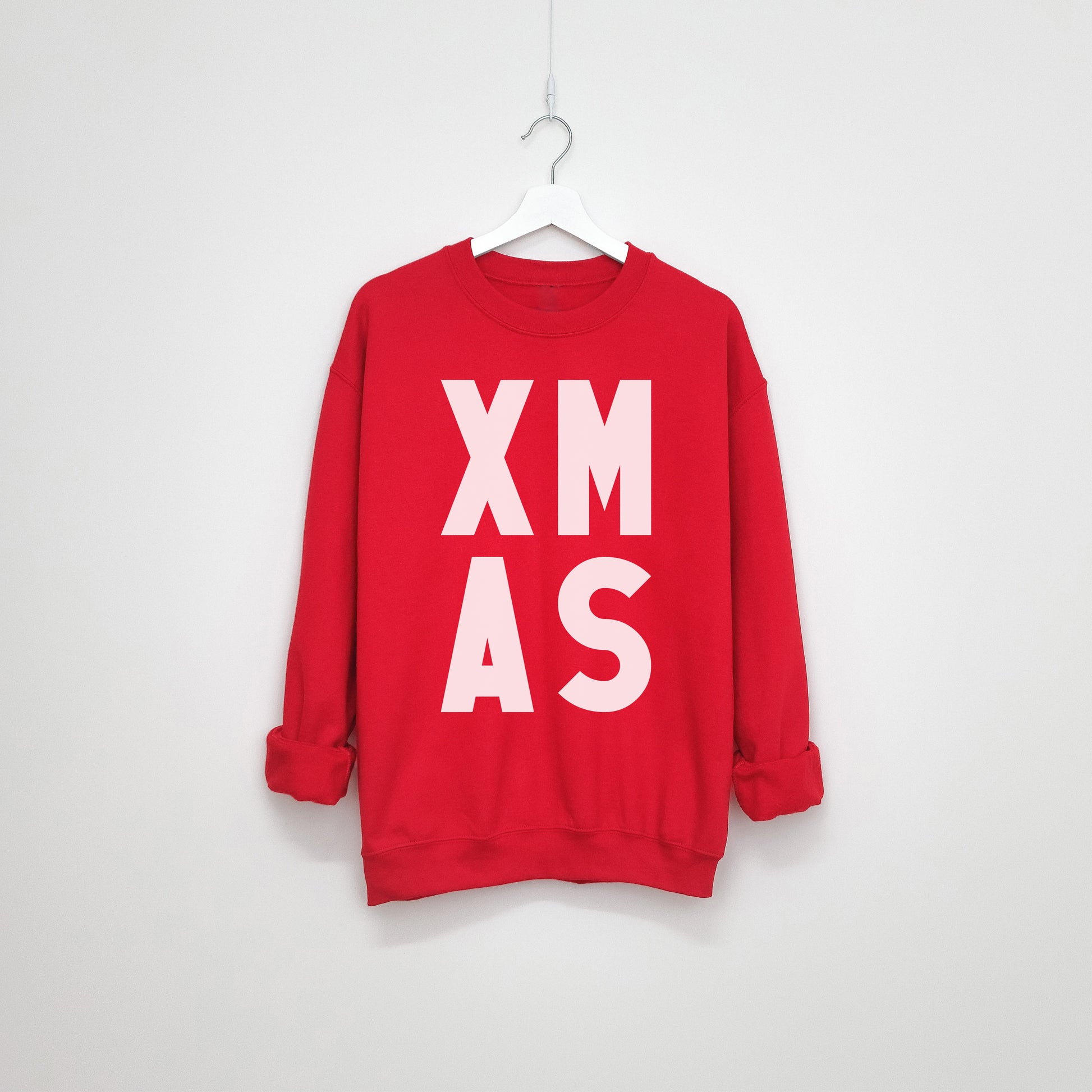 Bright red bold graphic XMAS design Christmas sweatshirt, sustainable, unisex fashion. 