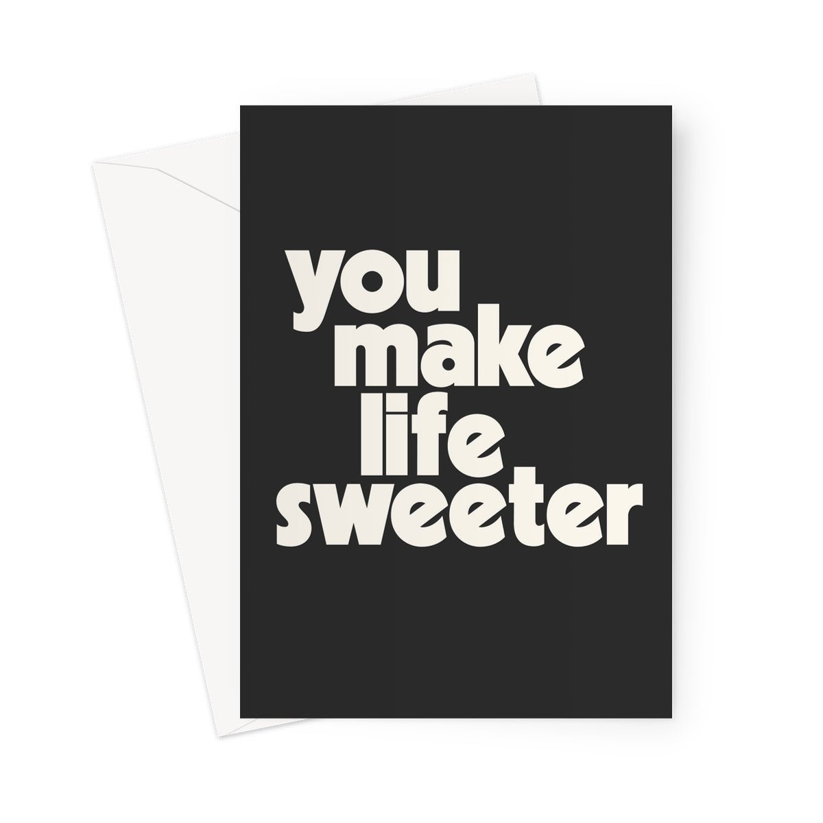 Life Is Sweet - Black Greeting Card - burnt peach.