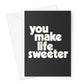 Life Is Sweet - Black Greeting Card - burnt peach.