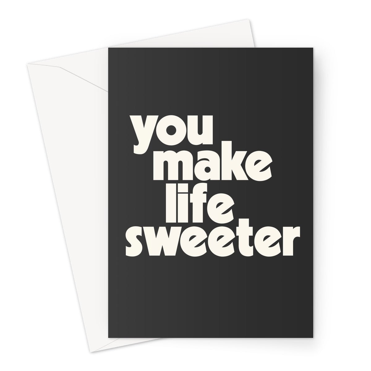 Life Is Sweet - Black Greeting Card - burnt peach.