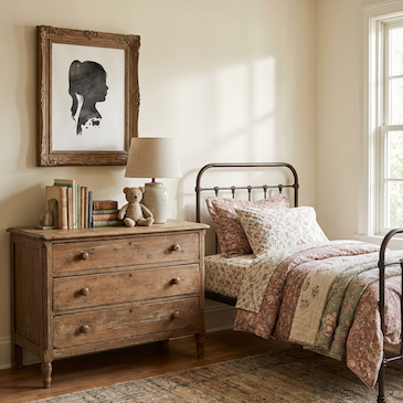 Girls ink silhouette portriat in vintage frame styled in girls bedroom