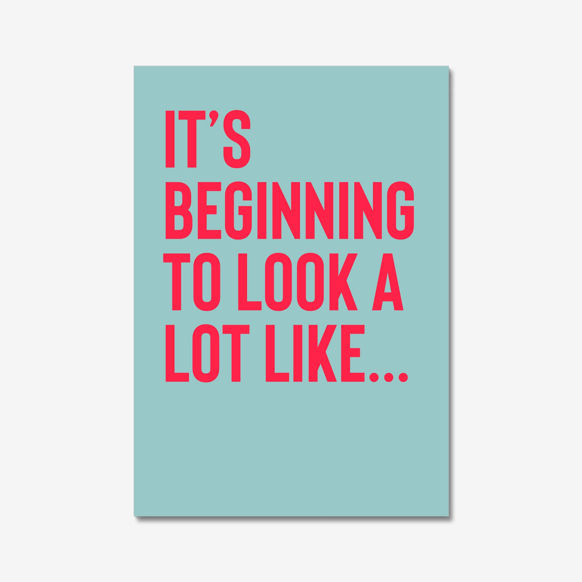 Bright  red & blue wall art quote print "It's beginning to look a lot like.."  for creating seasonal dopamine decor styling 