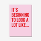 Bright  red & pink wall art quote print "It's beginning to look a lot like.."  for creating seasonal dopamine decor styling 