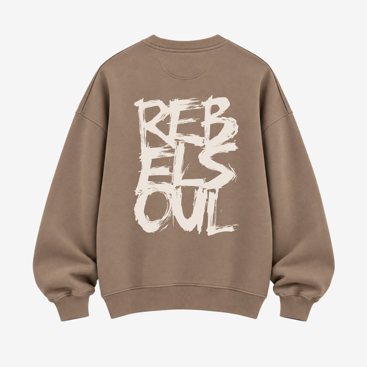Rebel Soul organic sweatshirt in driftwood, back print, by Burnt Peach