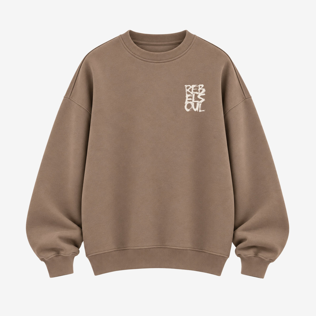 Rebel Soul organic sweatshirt in driftwood, front, by Burnt Peach