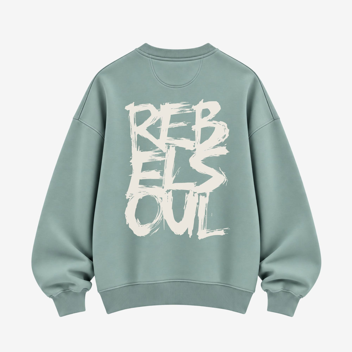 Rebel Soul organic sweatshirt in jade, back print, by Burnt Peach
