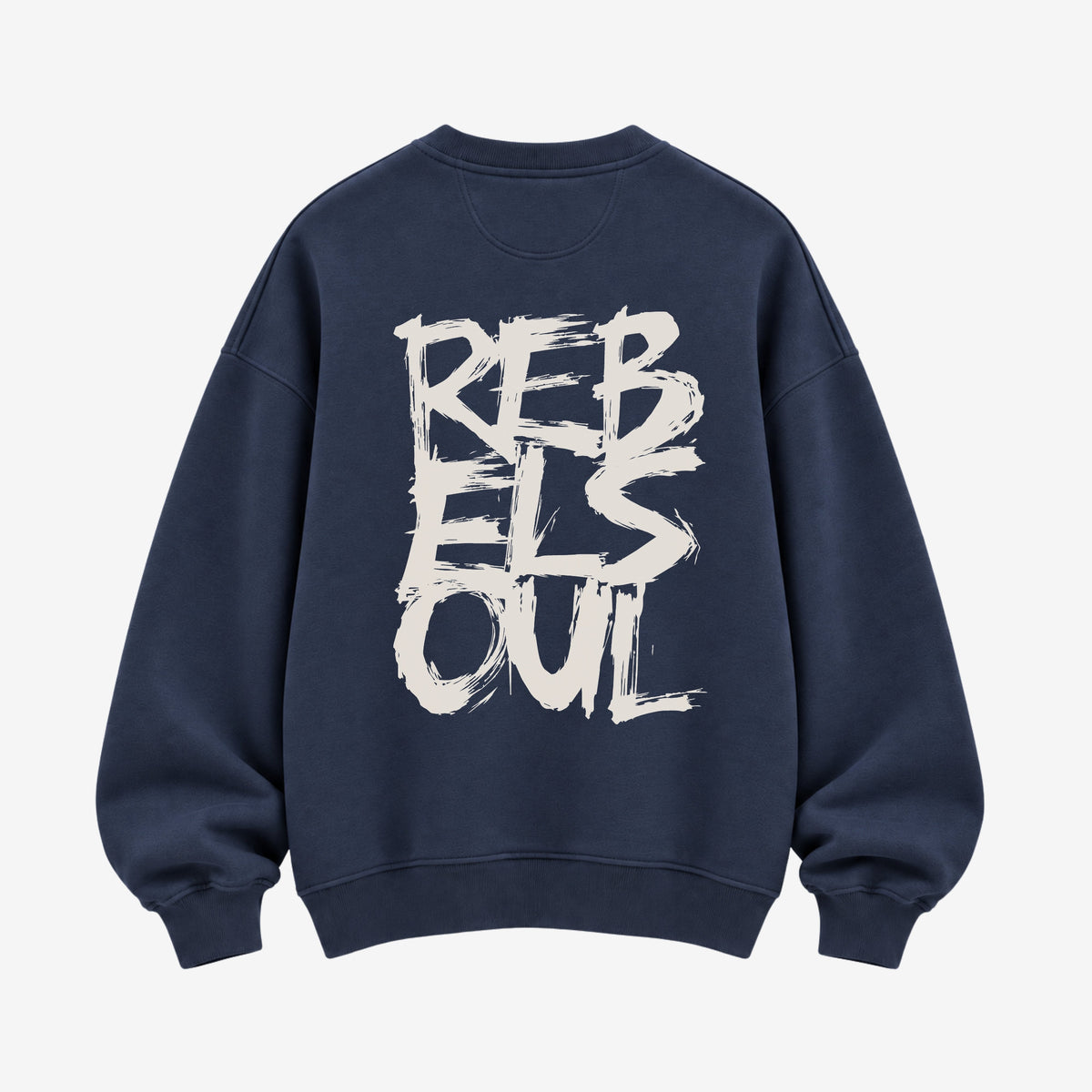 Rebel Soul organic sweatshirt in navy, back print, by Burnt Peach