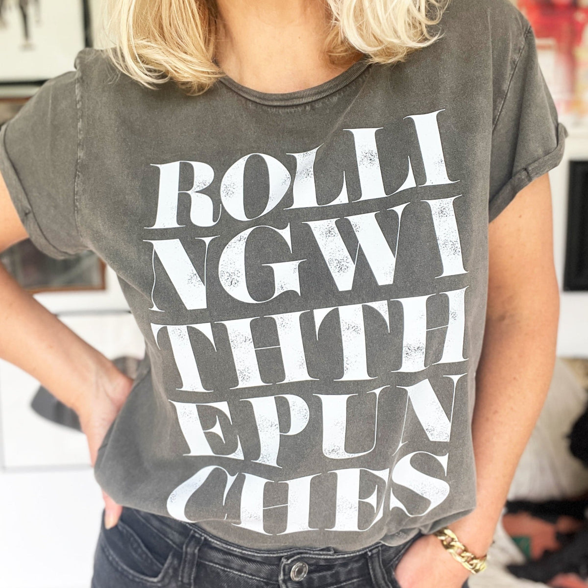 Rolling With the Punches | Small | Women's Roll Sleeve - burnt peach.