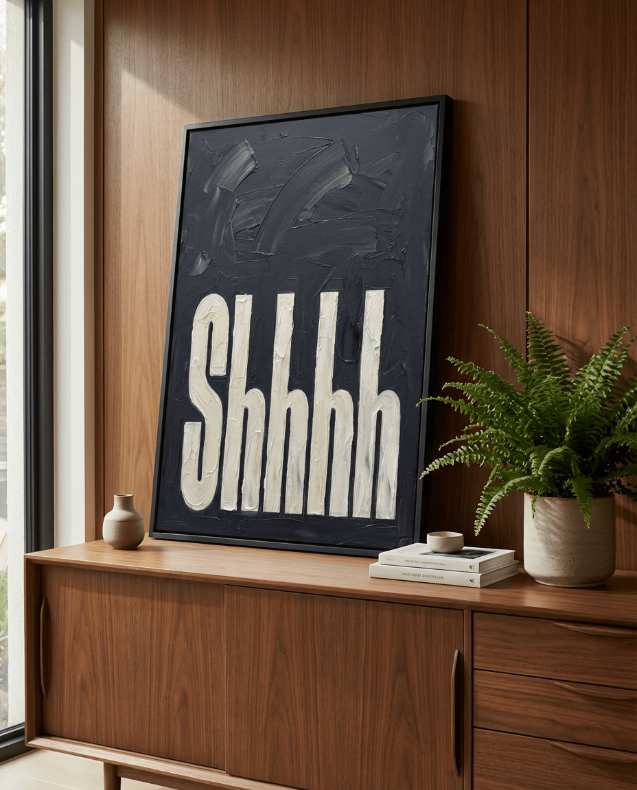 Shhhh Bedroom Wall Art - burnt peach.