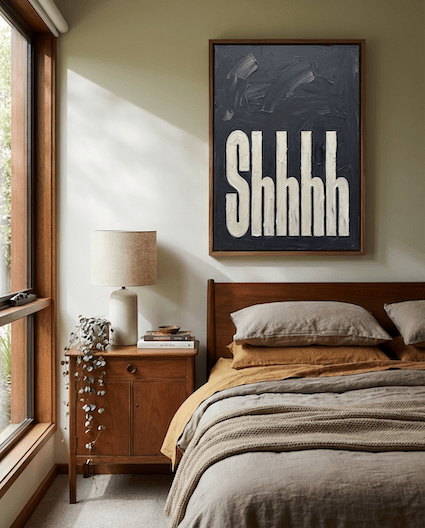 Shhhh Bedroom Wall Art - burnt peach.