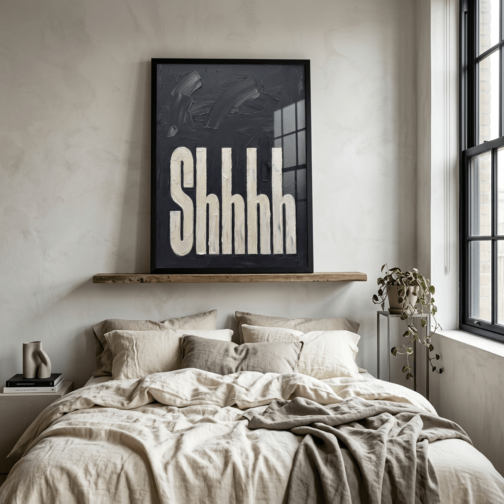 Shhhh Bedroom Wall Art - burnt peach.