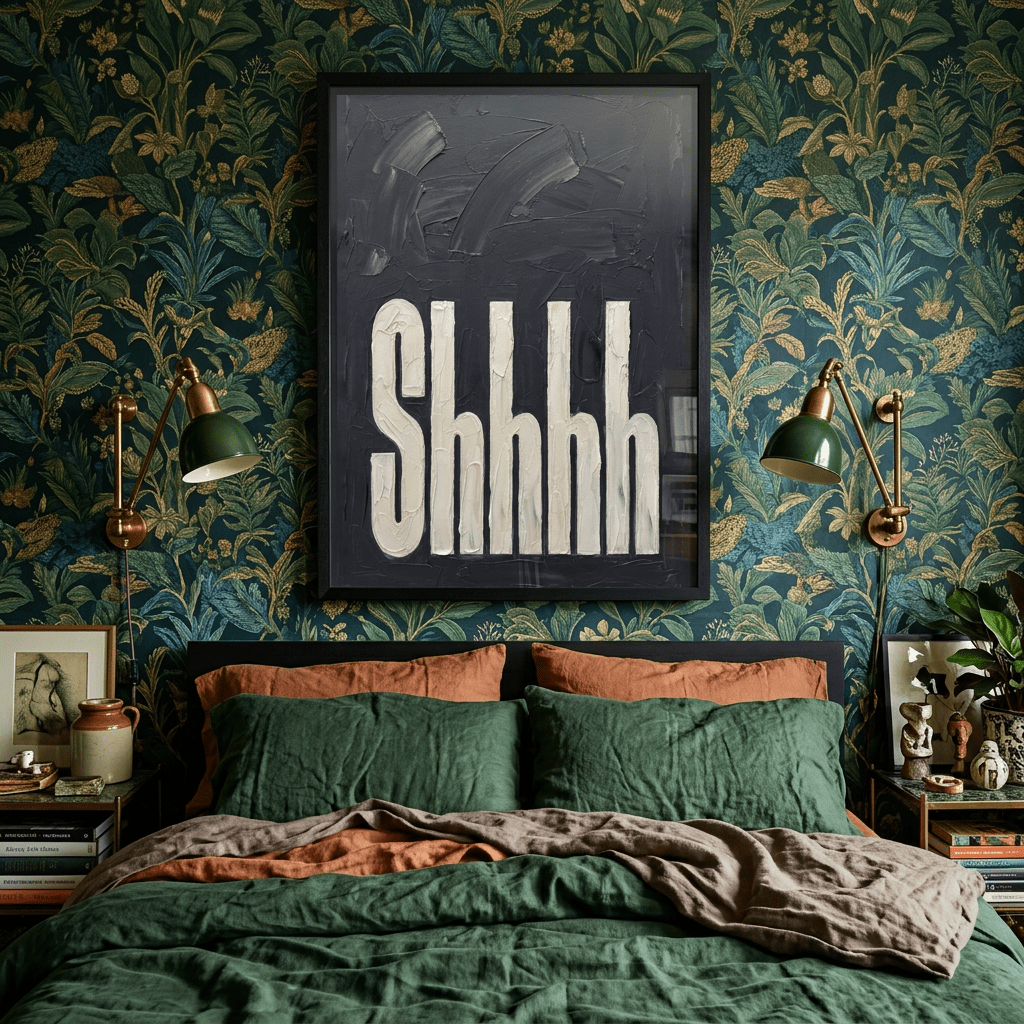 Shhhh Bedroom Wall Art - burnt peach.