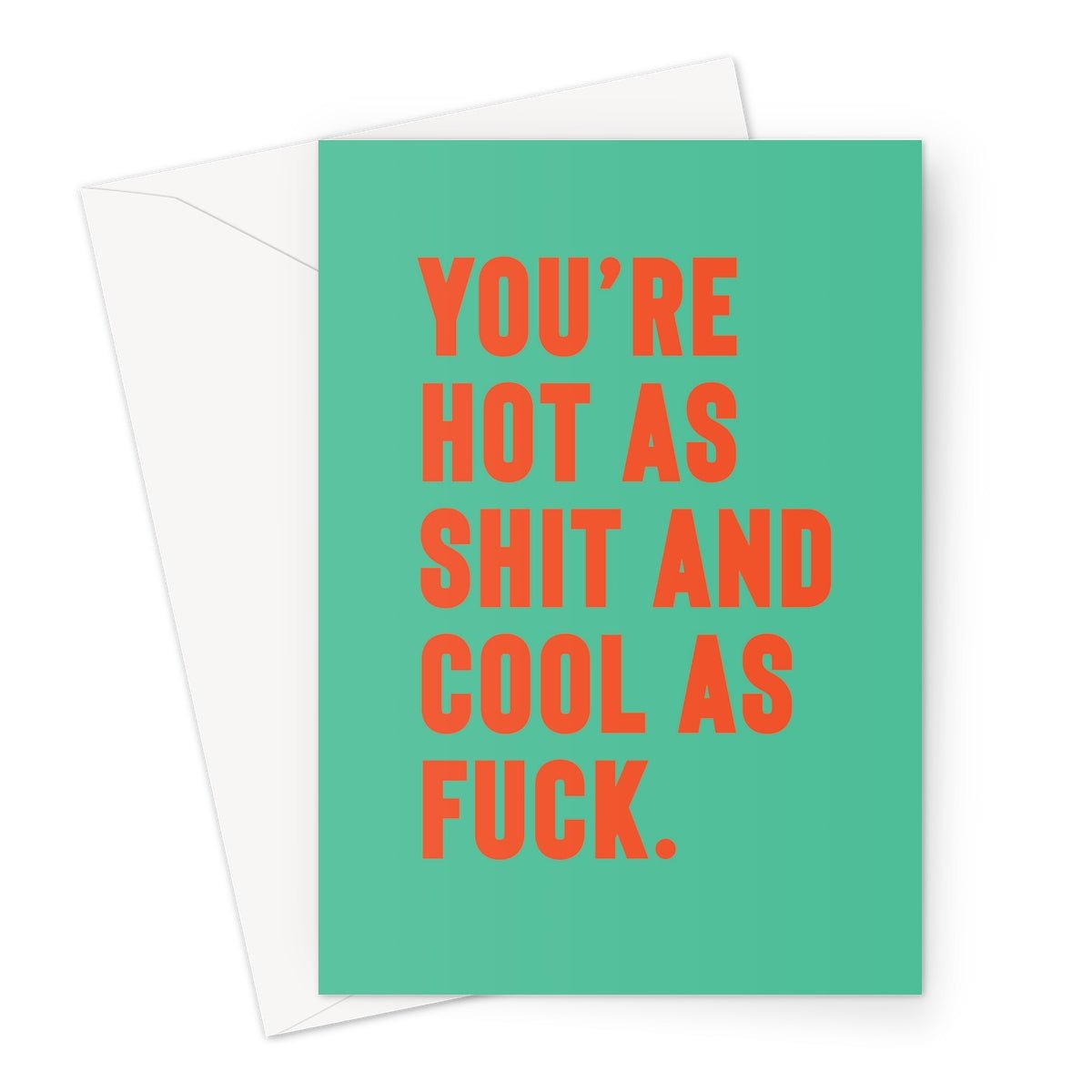 Shit Hot - Teal Greeting Card - burnt peach.