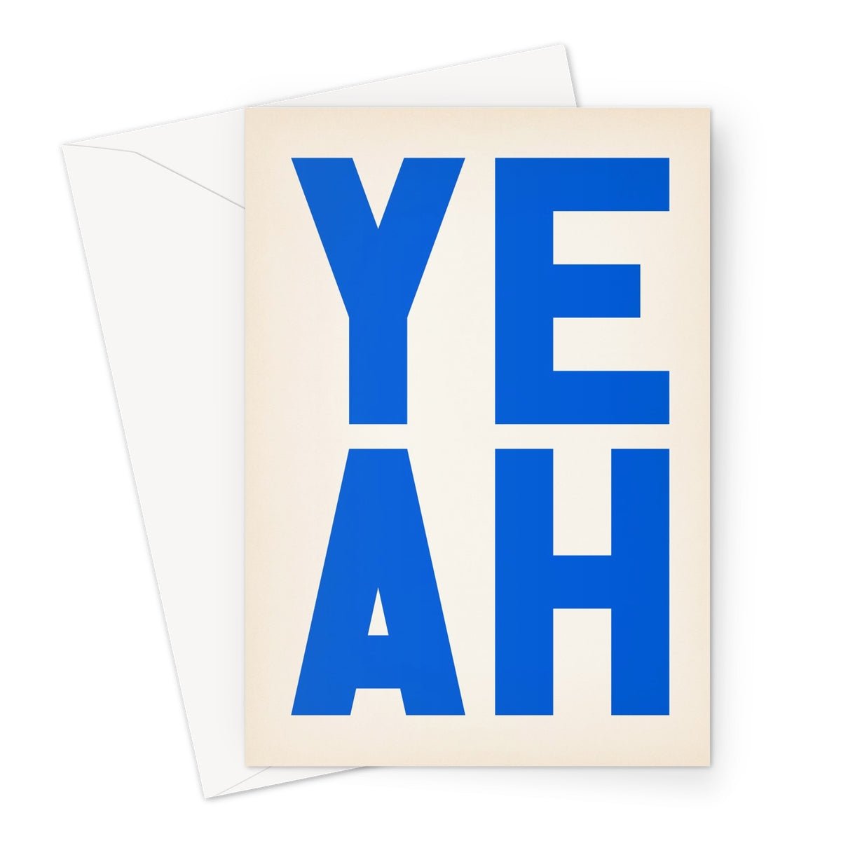 YEAH - Retro Blue Greeting Card - burnt peach.