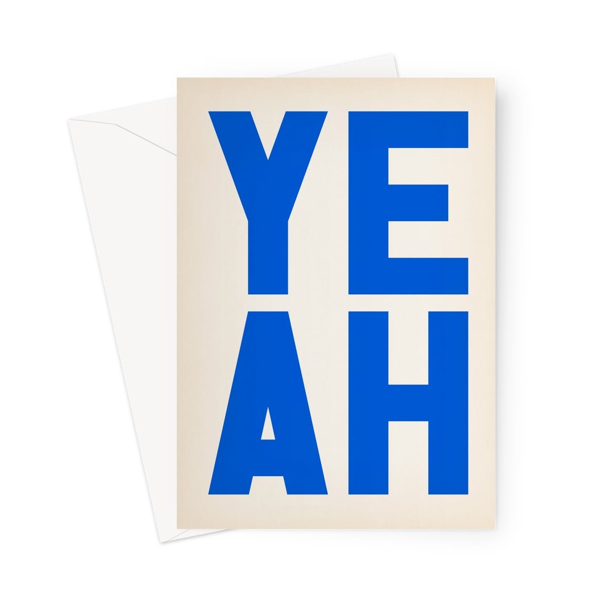 YEAH - Retro Blue Greeting Card - burnt peach.