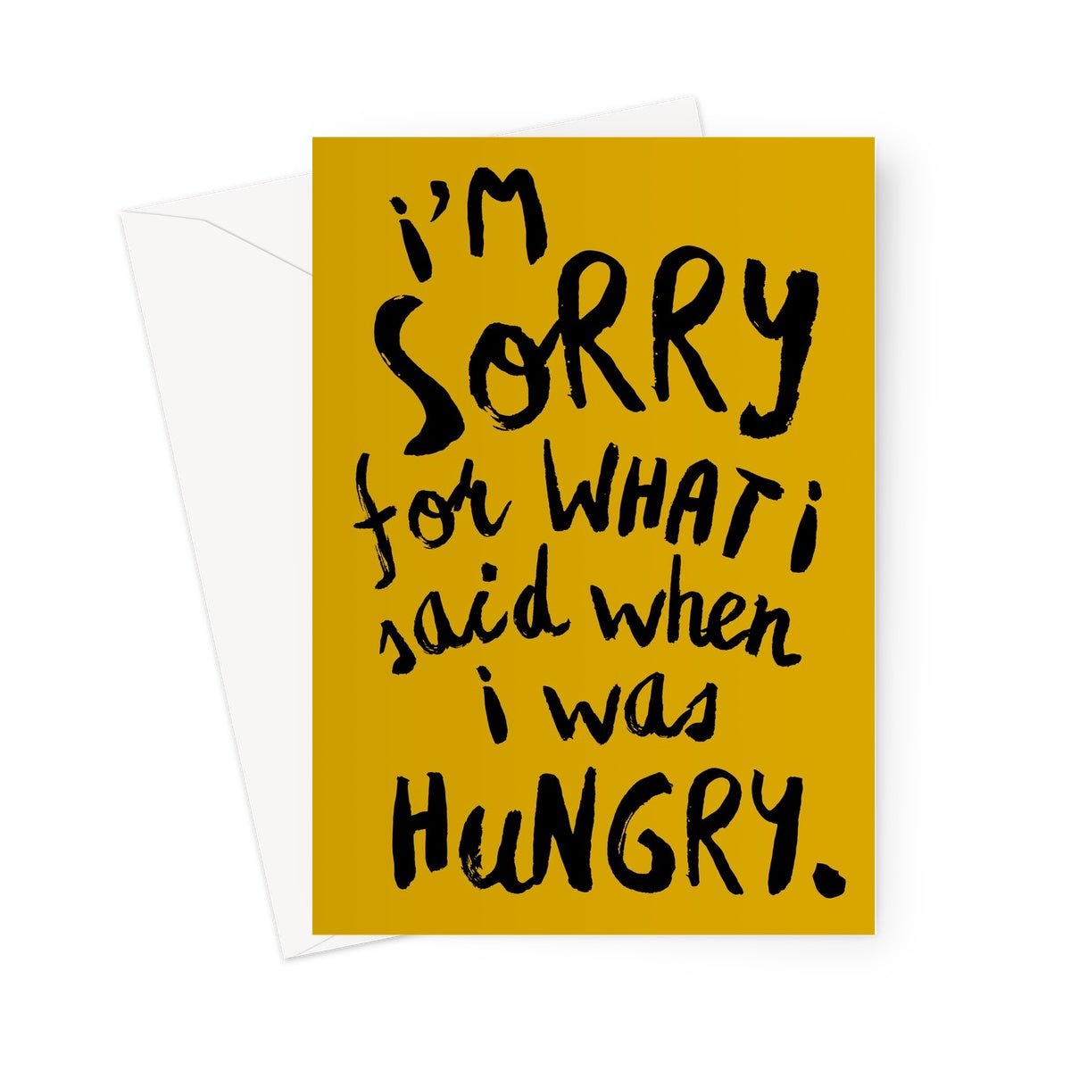 HANGRY - Mustard/Black Greeting Card - burnt peach.