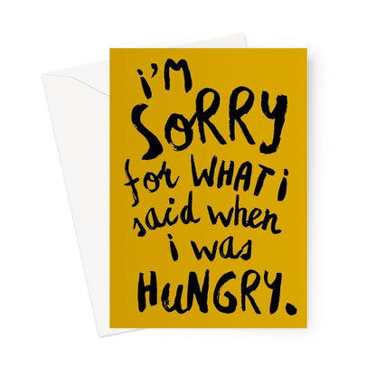 HANGRY - Mustard/Black Greeting Card - burnt peach.