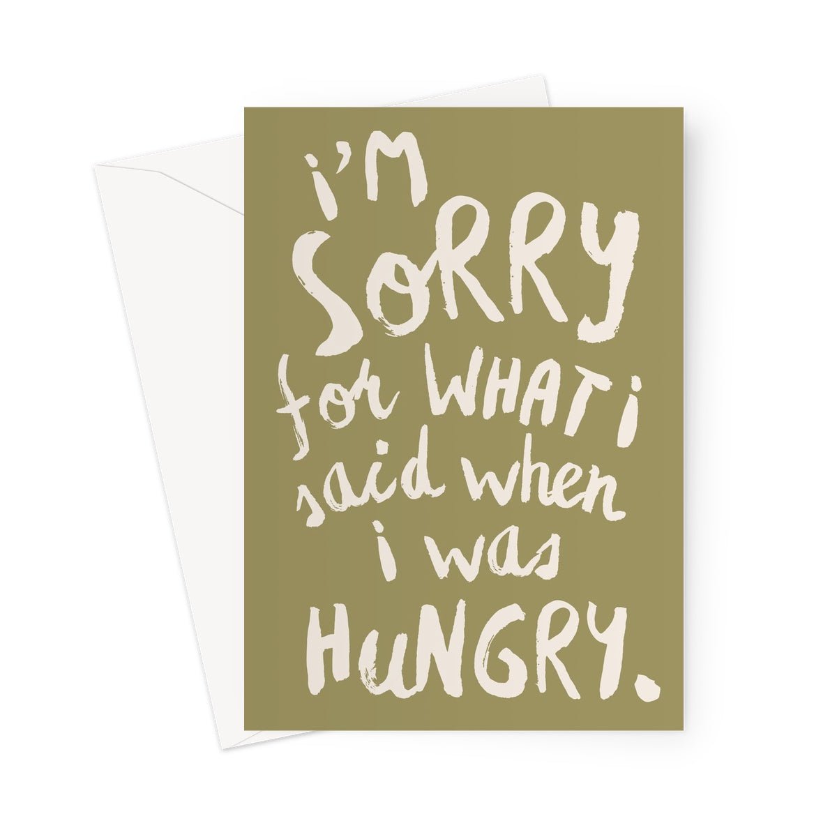 HANGRY - Olive/Stone Greeting Card - burnt peach.