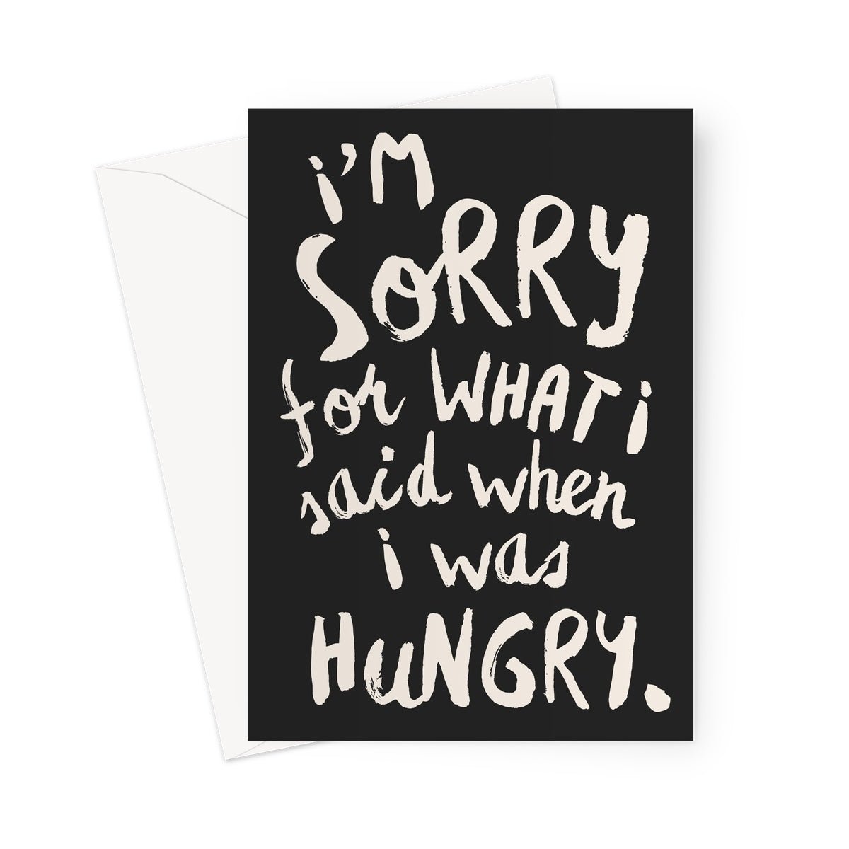HANGRY - Soft black / Stone Greeting Card - burnt peach.