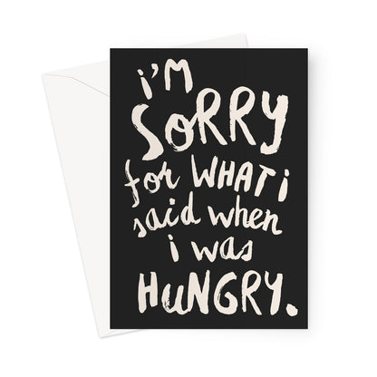 HANGRY - Soft black / Stone Greeting Card - burnt peach.